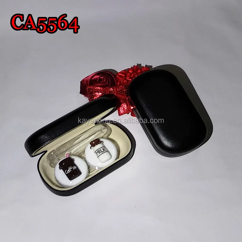 coffee and milk deco PU cover iron colorful contact lens case CA5564