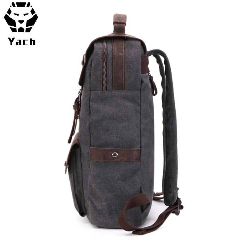 Retro 16Oz washed design daily durable crazy rucksack man back pack bag laptop school mens waxed canvas leather backpack