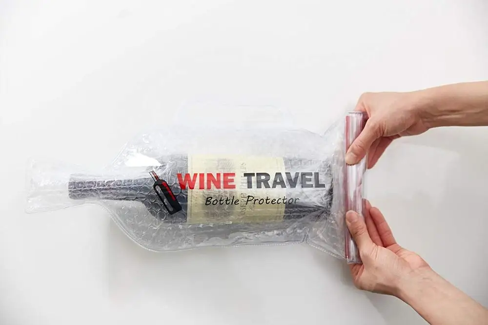 Plastic Wine Bottle Protection Transport Bag with Handle Pvc Bubble Laminated Material