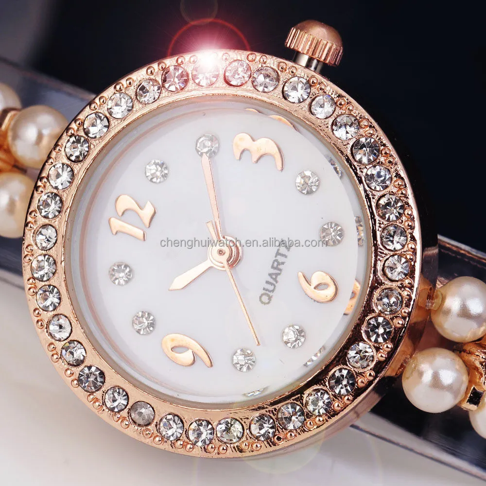 Womens rose gold watches, Pearl crystal bracelet bangle round , Square dial wrist ladies gold watch