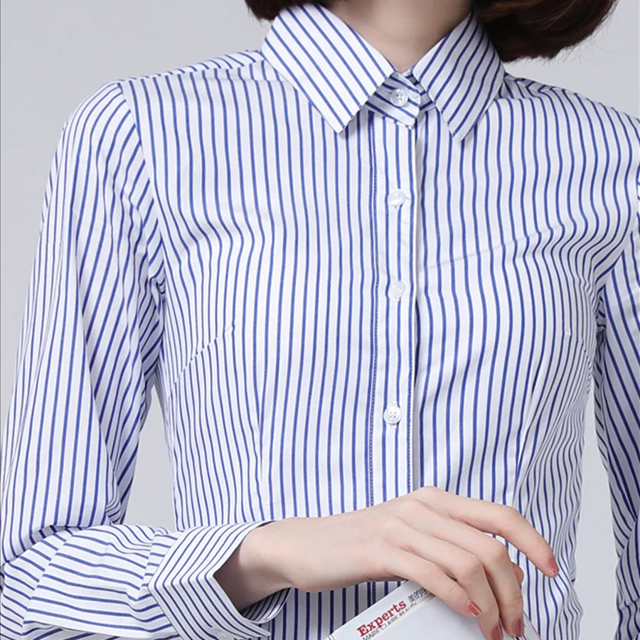 Regular fit women blue white stripe dress shirt