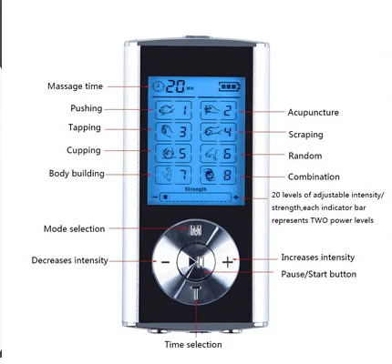Мини-массажер с двойным выходом, большой ЖК-дисплей, 8 режимов, умный рельефный Электрический импульсный массажер