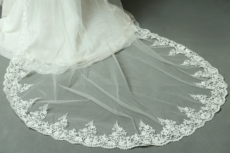 V1248W1-1 long cathedral veil bridal long veil wedding lace veil