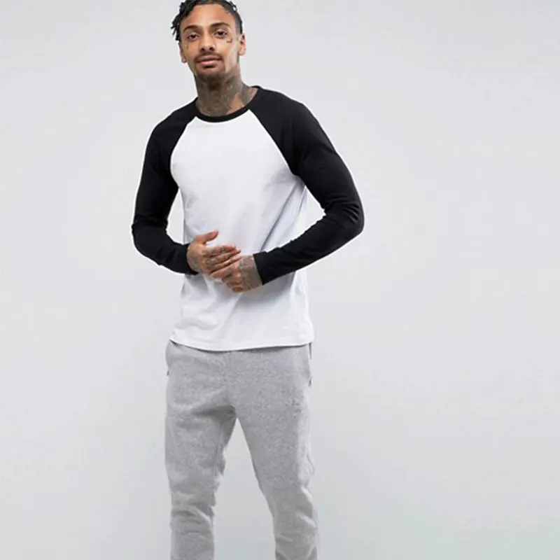 Bulk Cheap Good Quality  Raglan 3/4 Sleeve Baseball  T shirt Oem Custom Plain Men Long Sleeve Shirt