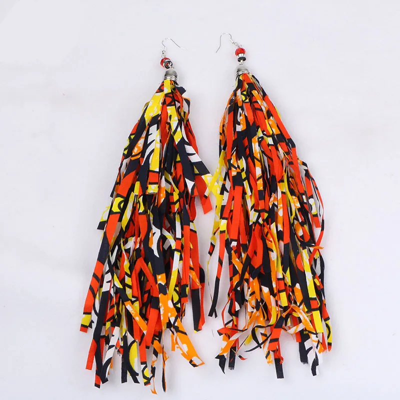 Fabric Handmade Boho African Triballatest Fashion Fancy Drop Long Earrings with Tassel WYB129