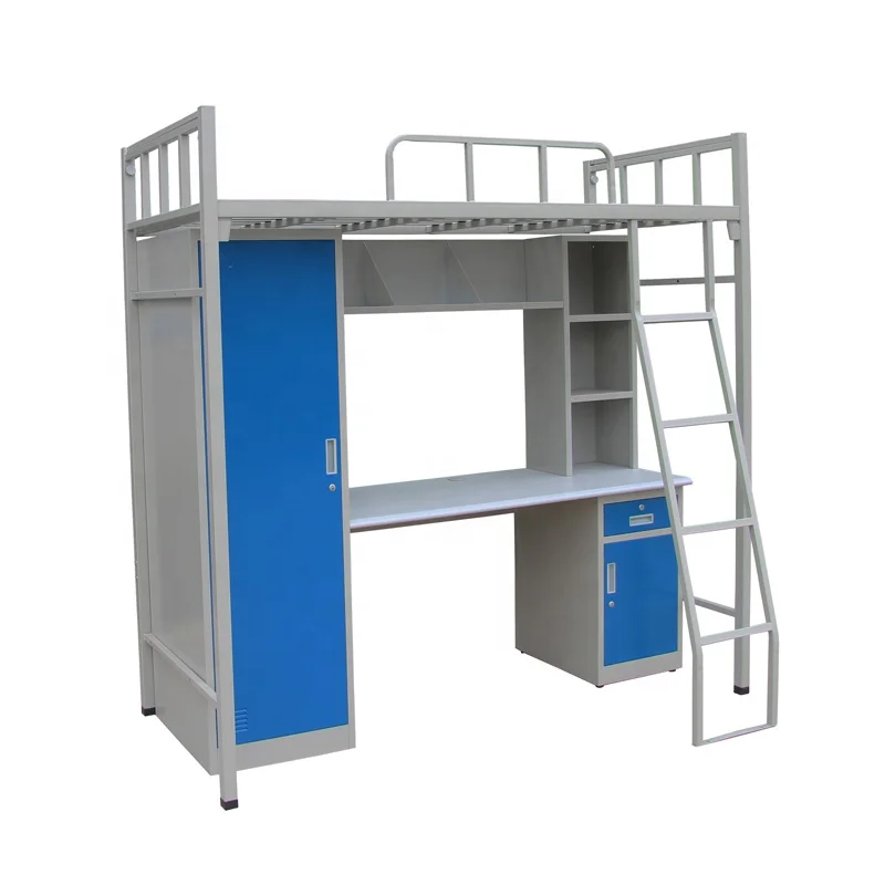 Hefeng школьная стальная Лофт кровать металлическая двухъярусная кровать с шкафом и столом
