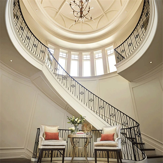 
Steel end cap wooden indoor stairs curved stair railing kits 