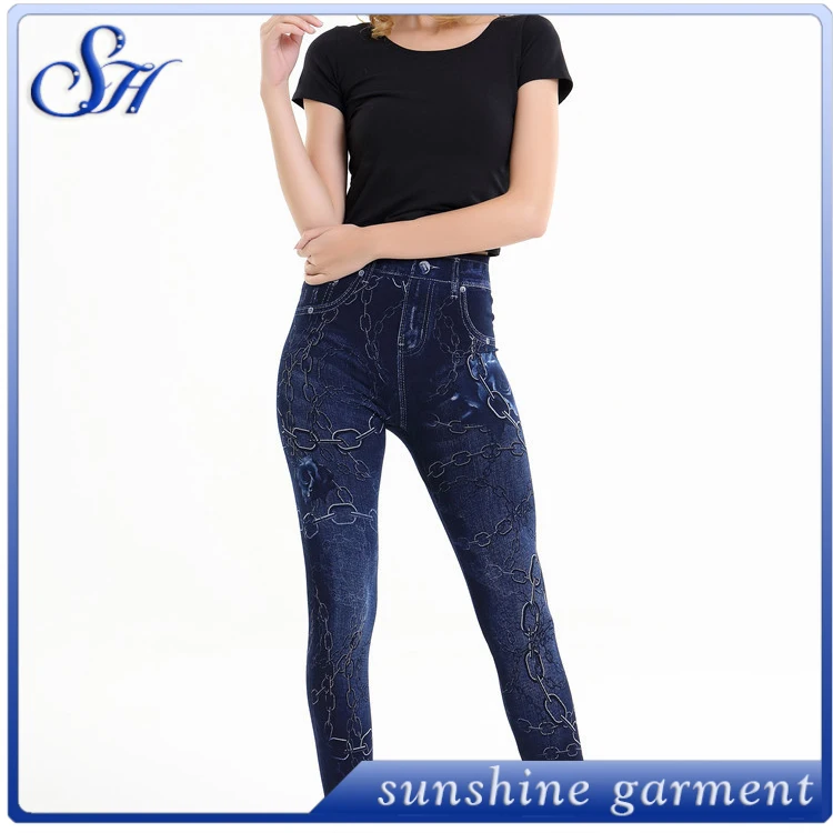 
wholesale printed denim fabric skinny soft jeans leggins jeggings 