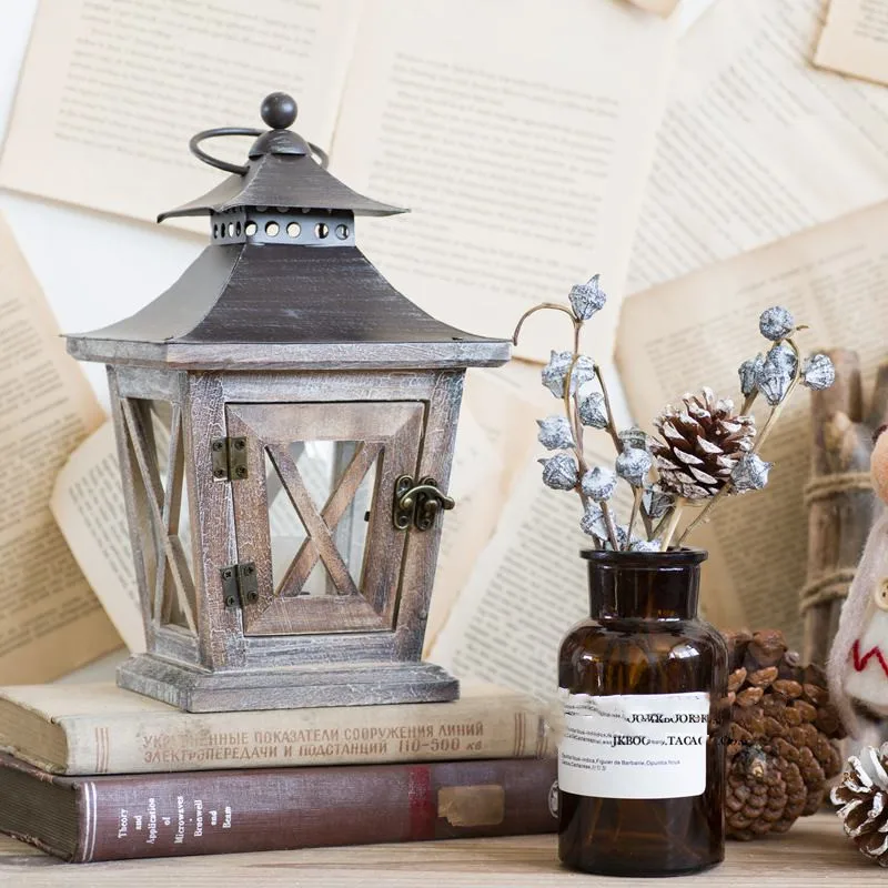 American country vintage wrought iron wood candlestick wind lamp wood crafts creative Christmas candlestick