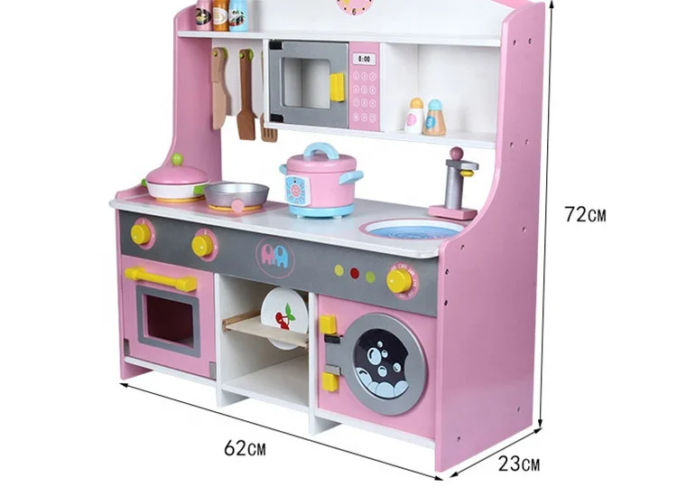 Pretending Role Play Pink Big Cooking Magnetic Simulation Wooden Kitchen Sets Toys