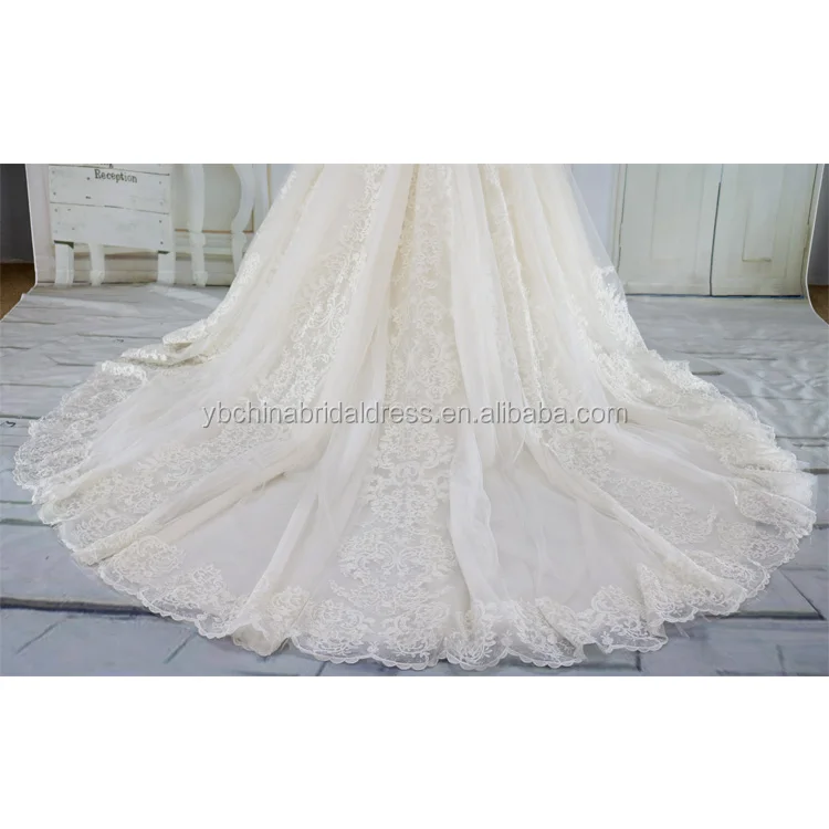Luxury big skirt with french lace and button zipper back ball gown wedding dress