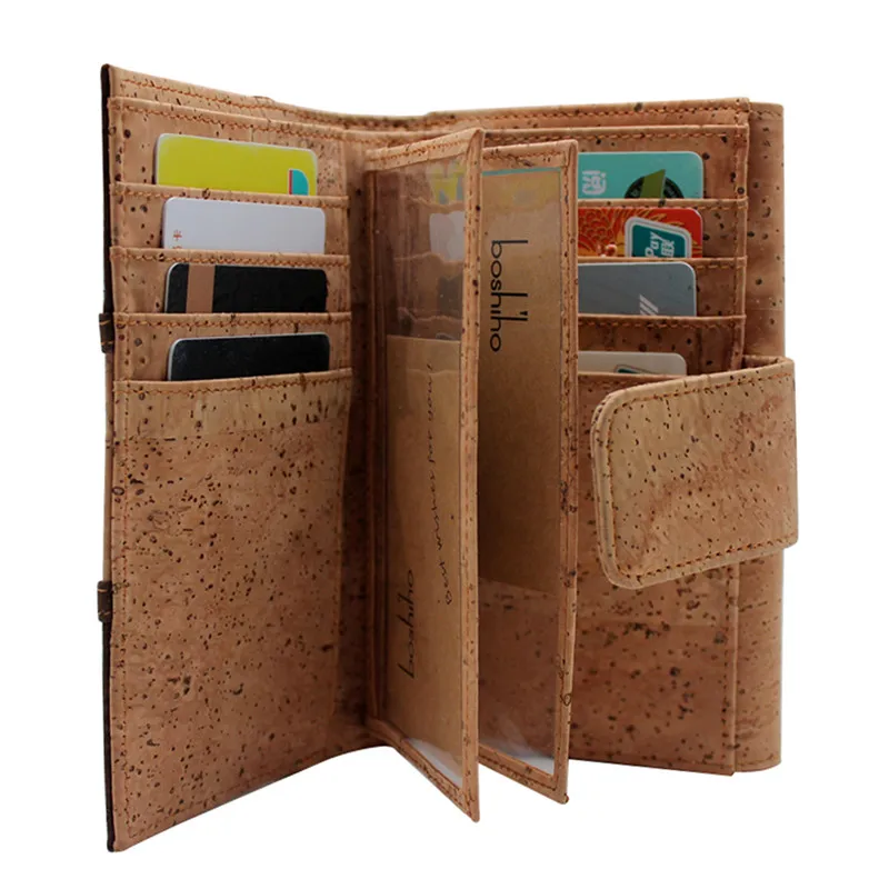 Boshiho ladies fancy items multi-colored natural cork wooden wallet