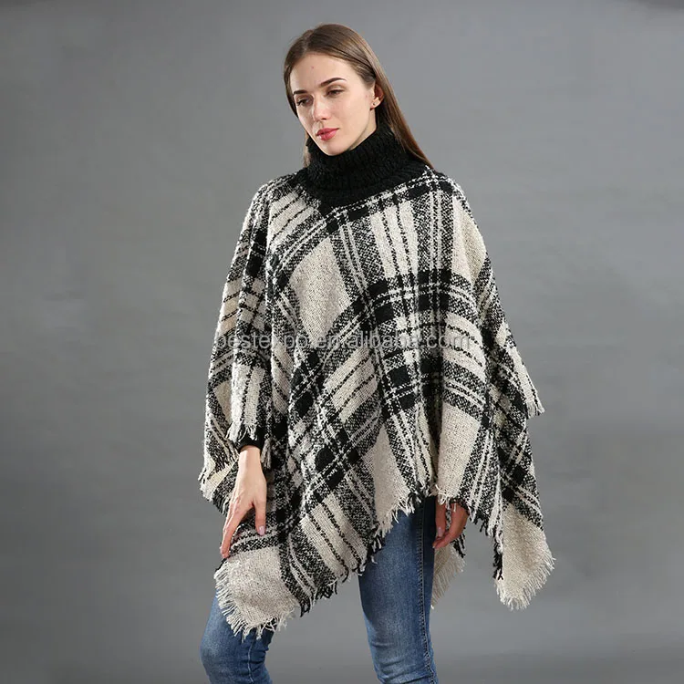 
wholesale stock fashion mexican poncho women winter sweaters turtleneck knit poncho 
