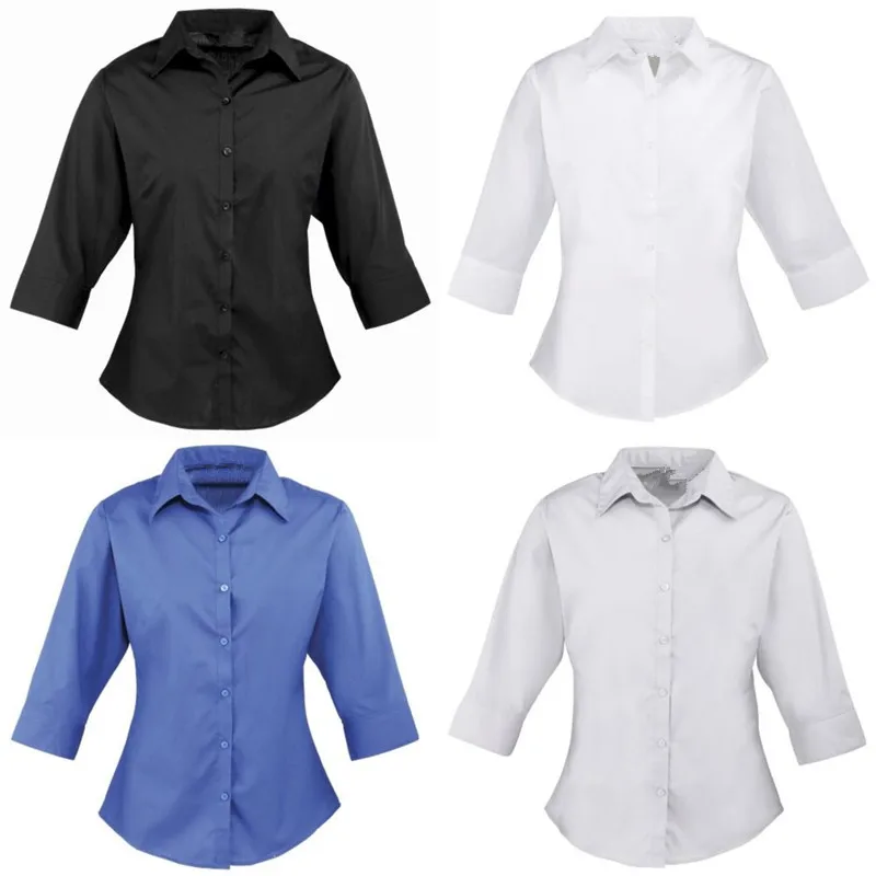 Ladies premier 3/4 sleeve poplin blouse office uniform