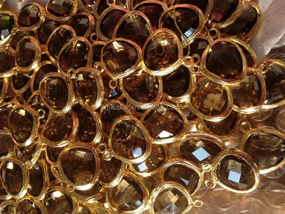 oval bezel gemstone charm connector with metal base faceted birthstone charm bezel gemstone charm jewelry accessories