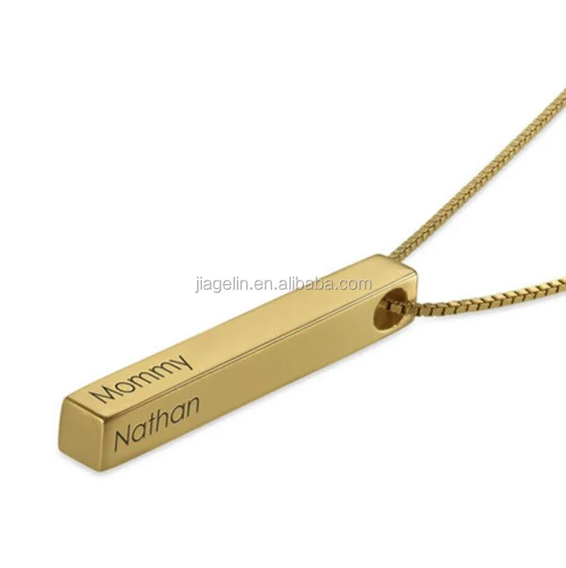 Fashion 925 Sterling Silver Gold Plated Custom Vertical Bar Necklaces with Pendant