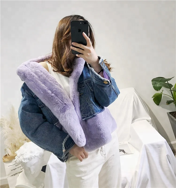 women winter casualbomber jacket  real rex rabbit fur jeans fur jacket coat fur women