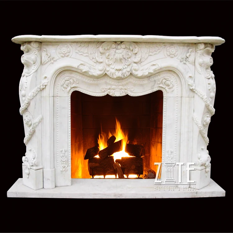 Classic Design Elegant decorative fireplace surround mantel white marble