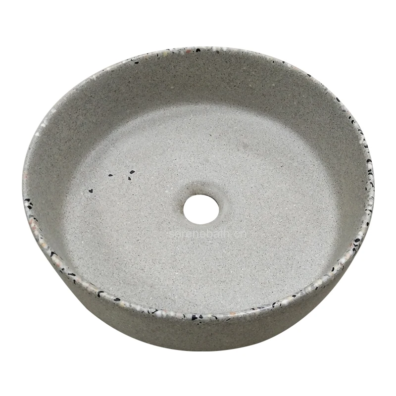 Round Shape Bare Concrete Cement Bathroom Vessel Sinks Cement Wash Basin