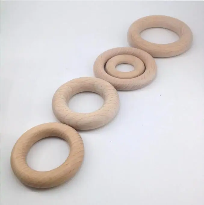 Premium beech Wooden Teething Ring Organic Teether rings different size Wood Teething Toy Wood Teething Ring