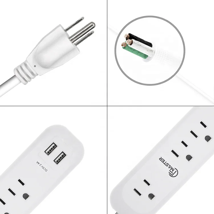 6ft extension 3 outlet  surge protector power socket with USB port