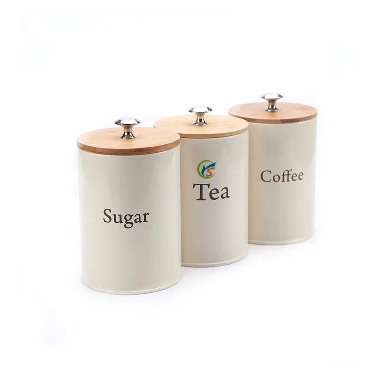 Set of 3 Sugar Coffee Tea Storage Canisters with bamboo lid Kitchen Counter Storage Organization Food Containers Storage Bins