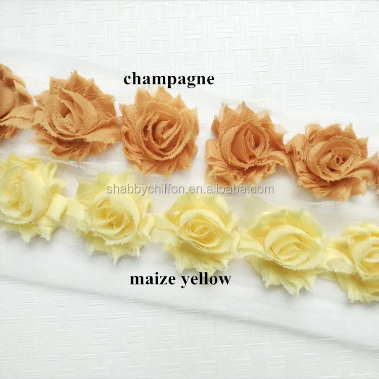 Hot sell mini shabby chiffon flower rose trim for baby girls hair bands,chiffon fabric flowers for DIY headband wholesale