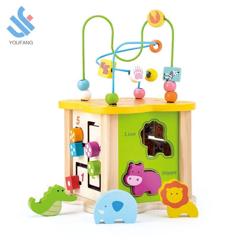 YF-Z6065 flower shape toddler activity play center box children education toys multi-function wooden bead maze toy