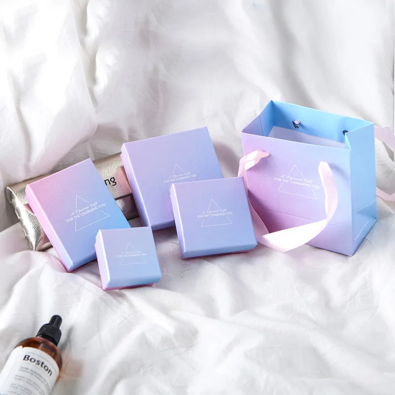 Wholesale ins pink blue gradient jewelry box  and jewelry bag
