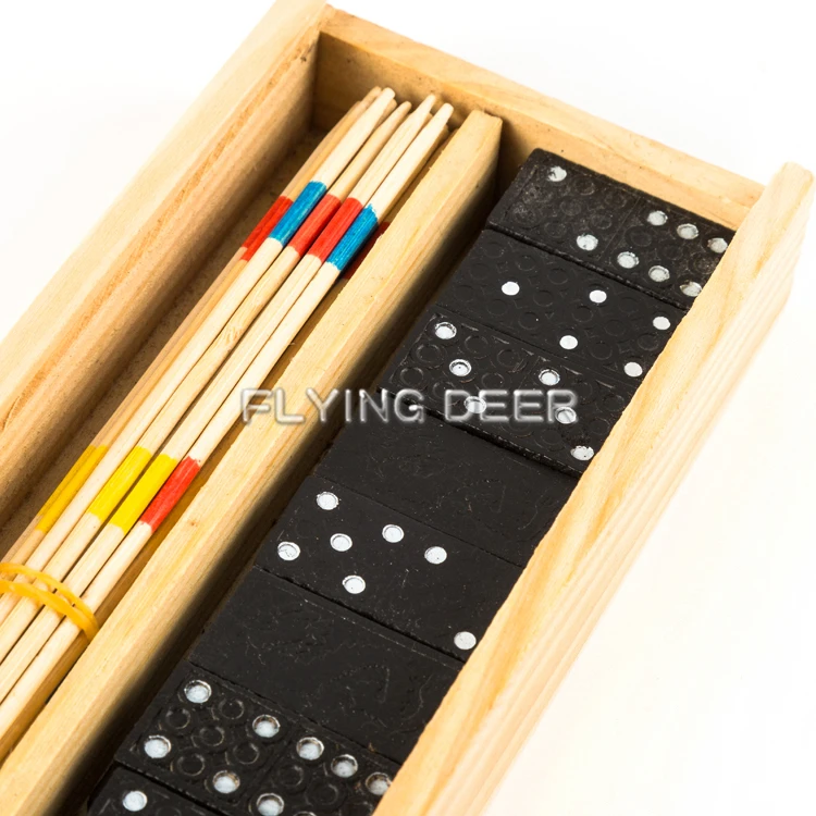 Children Games 2 In 1 Wooden Domino And Mikado Game Set