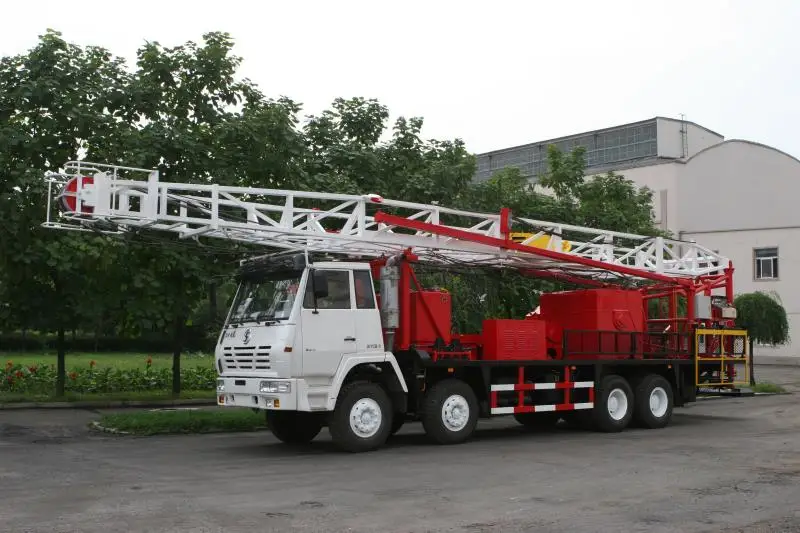 Single Mast Double drum 40ton XJ250 Fast Rapid  No-Guyline pulling Unit  hoist Workover rig