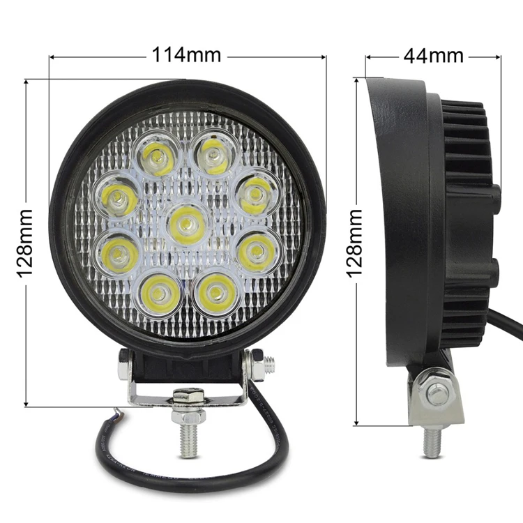 12v 24v Round Spot/flood Beam 27W Led Work Light for truck/offroad/4*4