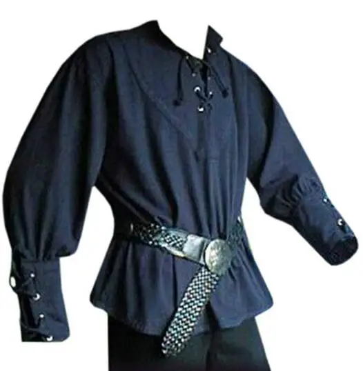 Ecowalson Мужская средневековая шнуровка пиратский наемник шотландская широкая манжета рубашка костюм