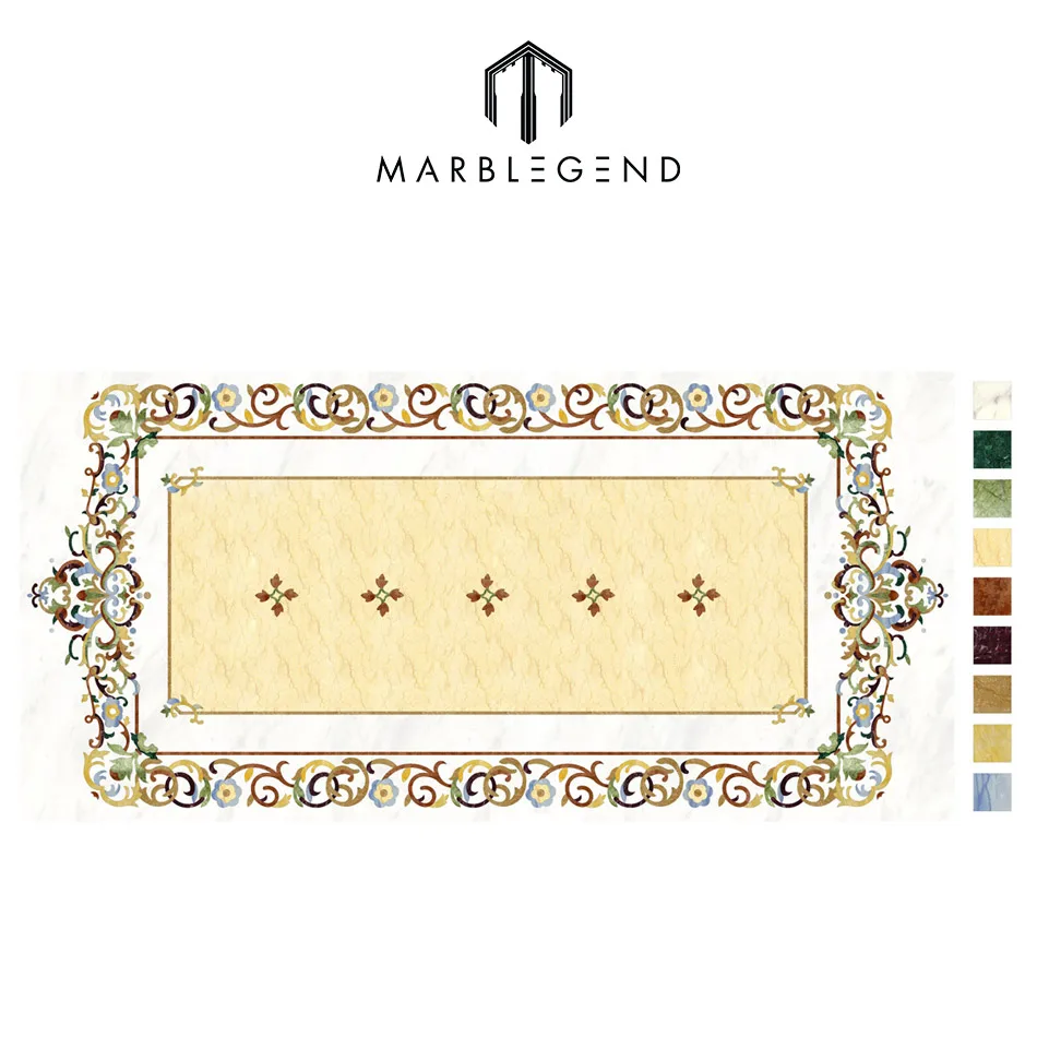 
Royal corridor hotel square water jet marble flooring design 