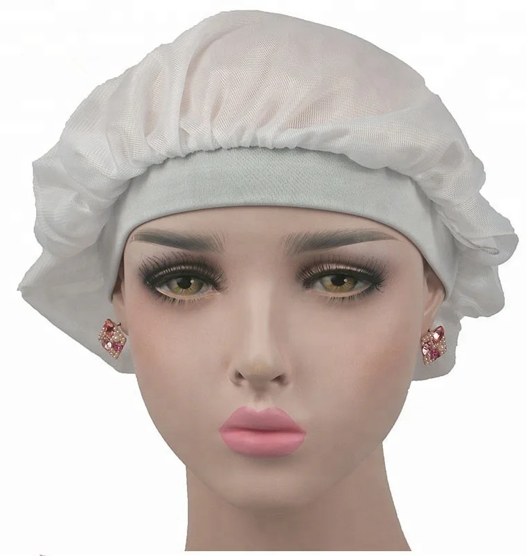 
Wholesale Wide Band Shower Bonnet Women Warp Knitted Fabric Bonnet Hat Full Coverage Soft Night Sleep Hat 