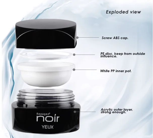 5ml 10ml 15ml 30ml 50ml Black Square Acrylic Cosmetic Cream Jar