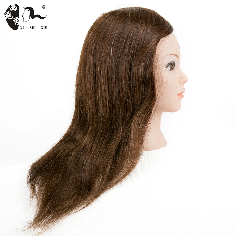 XISHIXIUHAIR Hot sale hairdressing training practice teaching dummy doll head brown hair human hair training mannequin head