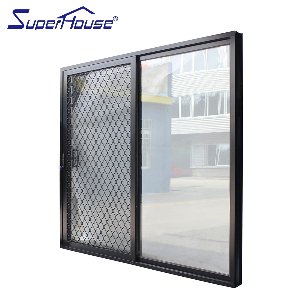 Superhouse Modern Aluminum Alloy Double Glass Patio Door Sliding Fly Screen Gate Stack Glass Door Wooden Fly Screen Gate Stack