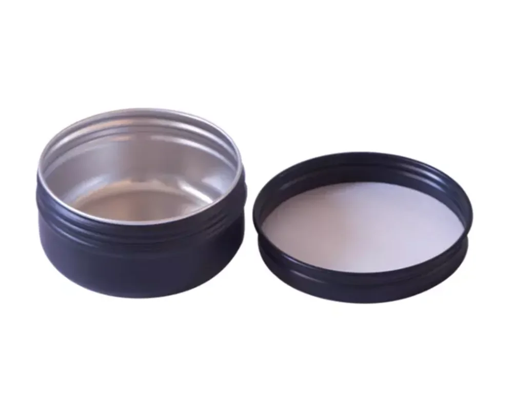 
cosmetic packaging painting black matte balm tin wax container Aluminium Tin can with lids 
