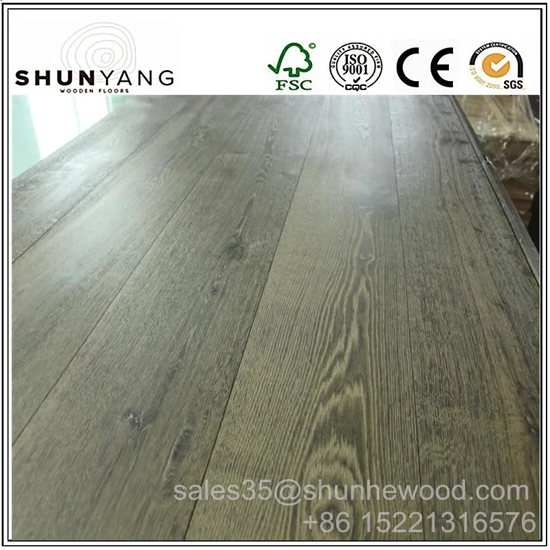 FSC Certified Smoked White oak Grey color parquet hardwood flooring