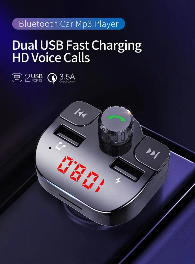 GXYKIT dual usb wireless car fast charger hands free car audio bluetooth adapter radio car MP3 player modulator FM Transmitter