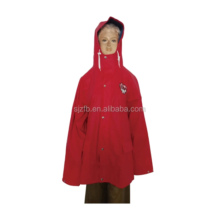 Simple Comfortable Red PU raincoat with vent hole and Logo