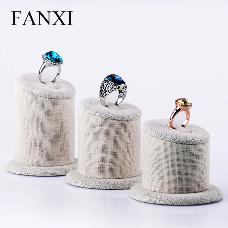 FANXI Wholesale Trade Show Boutique Shop Counter Organizer Finger Rings Display Stand Set Linen Jewelry Ring Holder Props