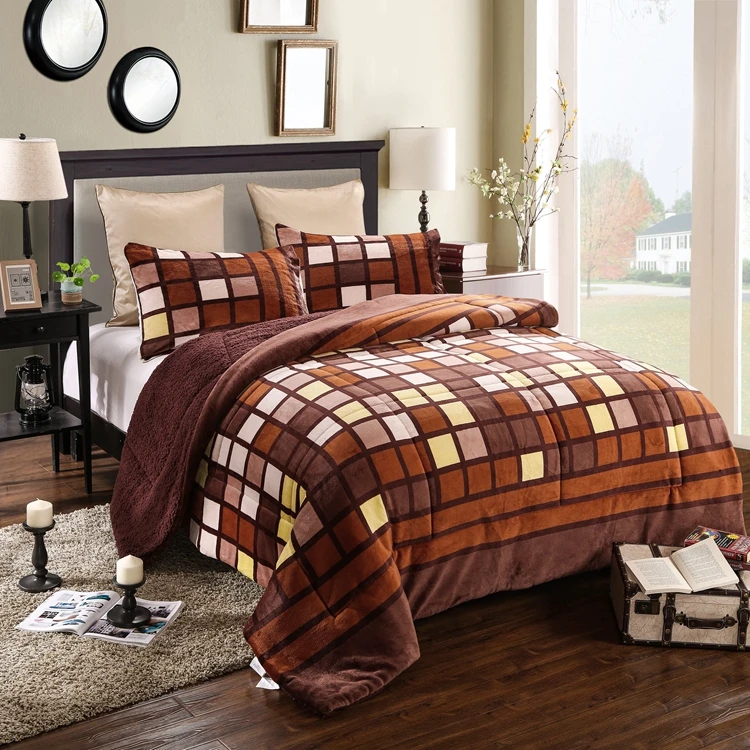 
china factory wholesale custom printed heavy winter fleece blanket quilts bedding set 