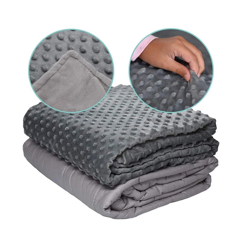 
High Quality Sensory Relief Adult Anxiety 15lbs Minky Dot Cover Weighted Blanket with Non-Toxic Glass Beads 