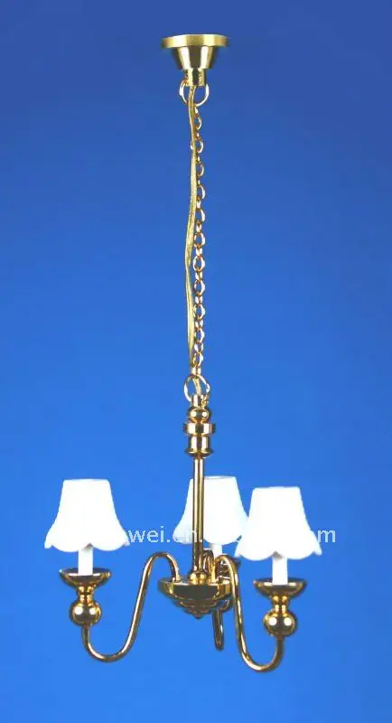 Doll house Led Lights Lamps Miniature Brass  1/12 Scale 12 Volt 3 Arms Mini Hanging Chandelier