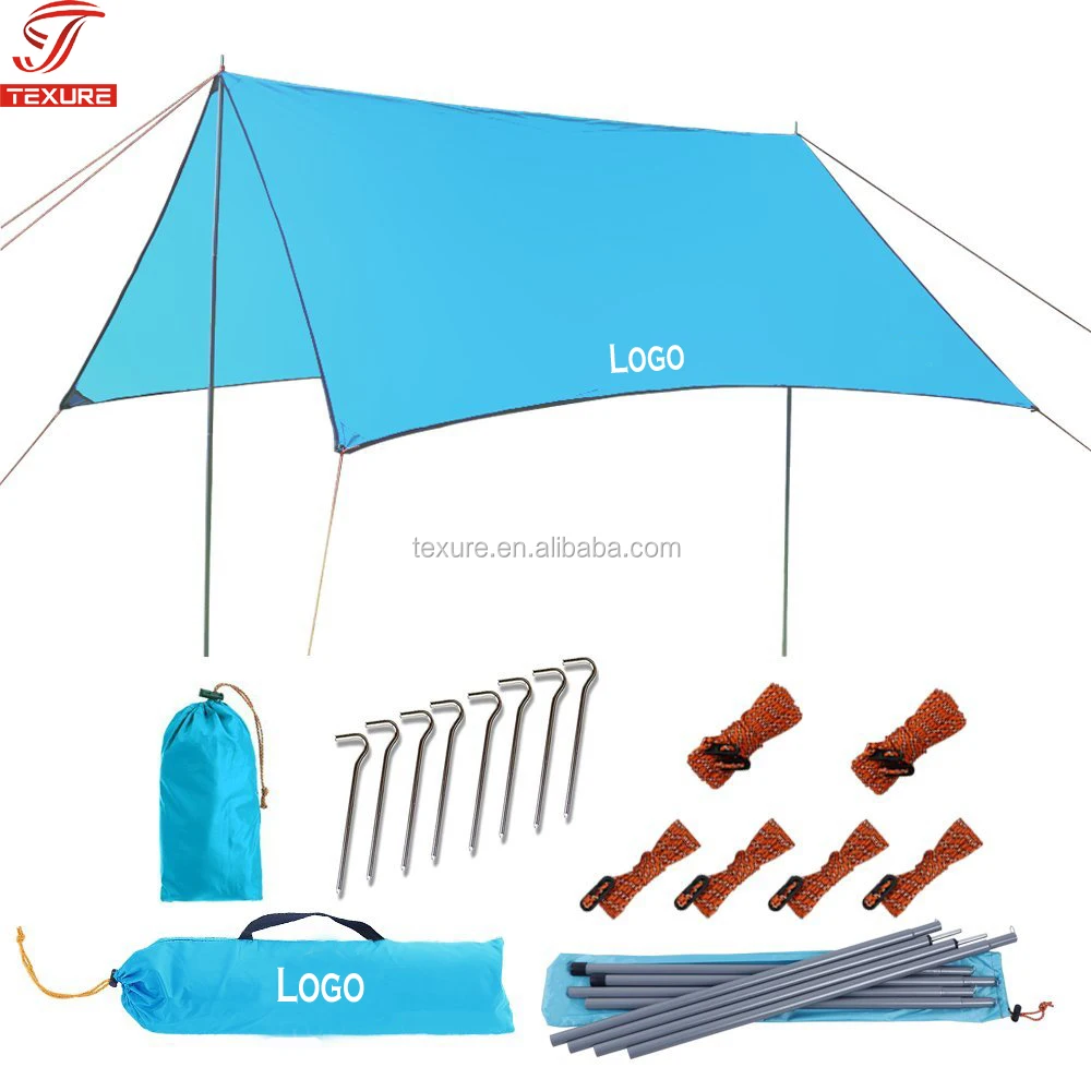 
Lightweight Waterproof Ripstop Rain Tarp Beach Tent Hammock Fly Sunshade Shelter With Poles Stakes 