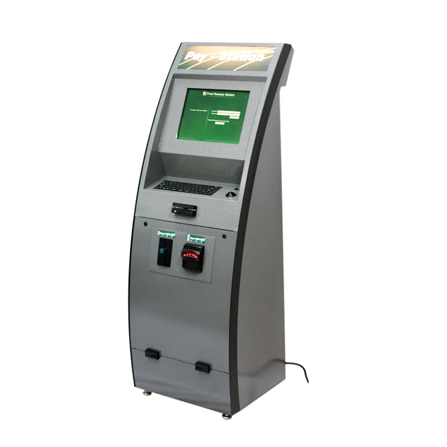 Gaming and betting terminal kiosk with fingerprint reader, coin acceptor and note acceptor