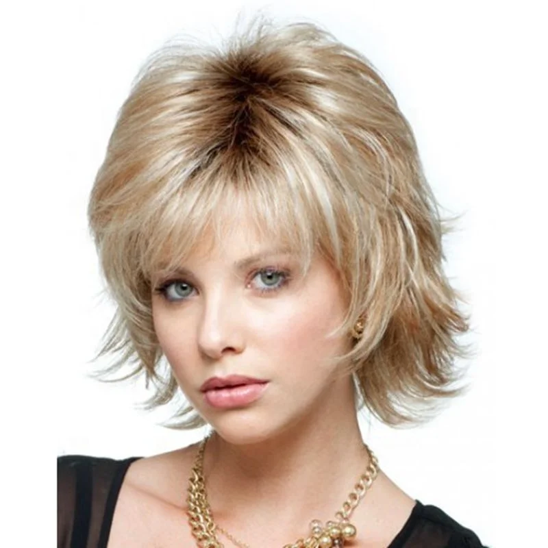 Wholesale  short Straight Hair mix blonde with white color  fiber synthetic Hair Wigs for women