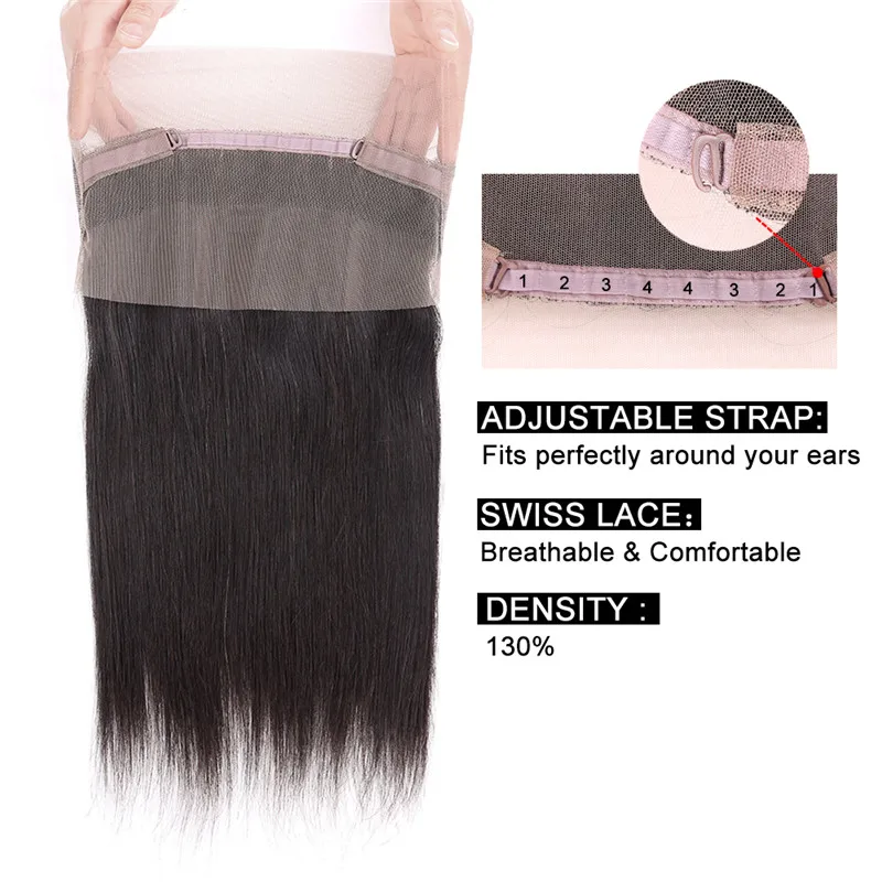 Brazilian Virgin Hair Straight with 360 lace frontal closure 8A Grade Virgin Unprocessed brazilian Human Hair bundles